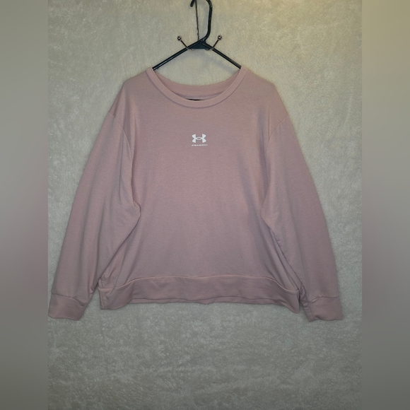 Under Armour Sweaters - Womens Under Armour Pink Sweatshirt w/ Pockets Rival Terry Crewneck Sz 1X